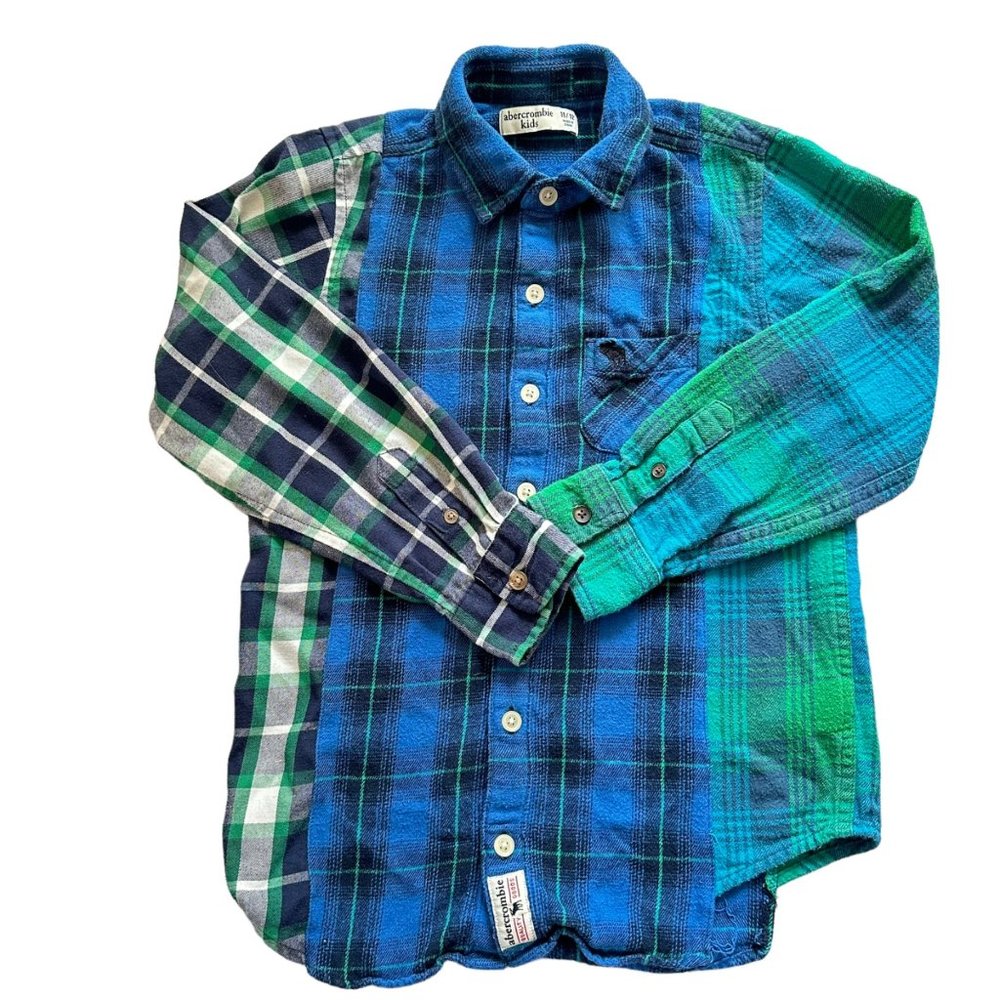 Kids Custom Rebuilt Flannel Shirt OOAK Cotton Plaid 1 Size 8-10 Patchwork RALPH
